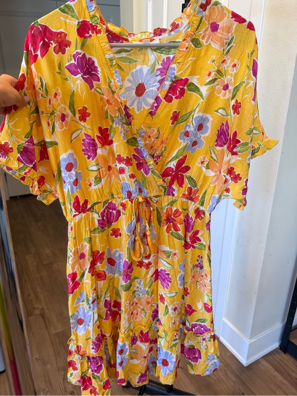 easel Yellow Floral Wrap Dress with Multicolor Blooms
